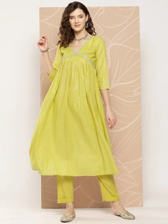 Empire Sequinned Pure Cotton Kurta With Trousers