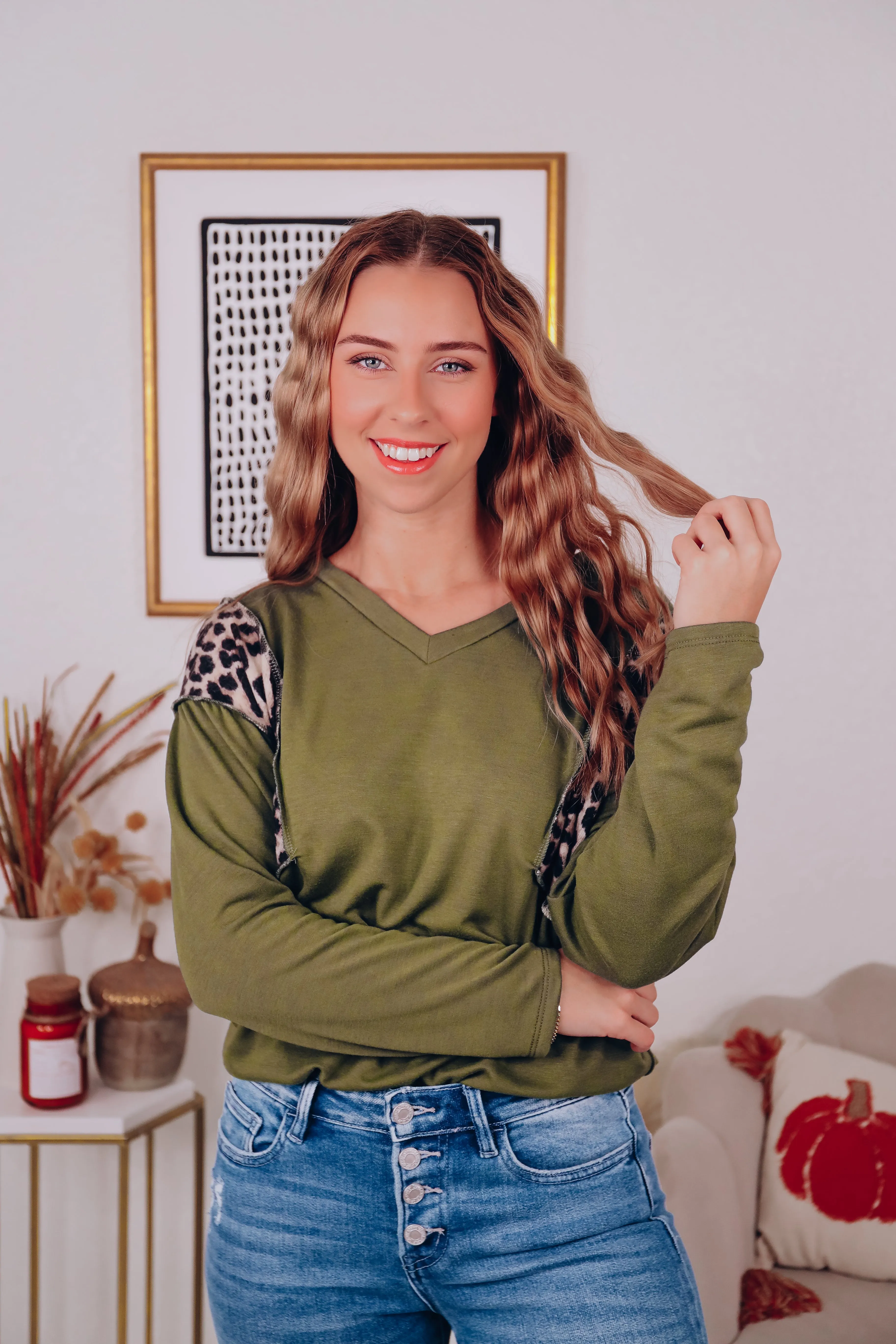 Exotic Appeal Leopard Patch Top - Olive