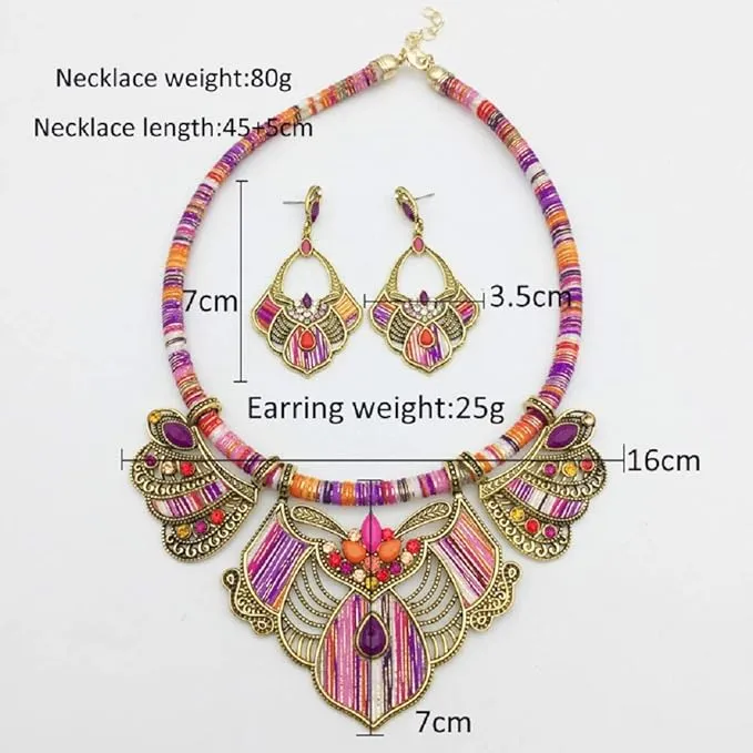 Exotic Pink & Gold Multicolor Tribal Collar Necklace