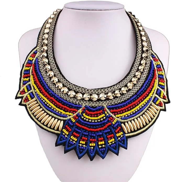 Exotic Tribal Orange Red & Gold Collar Necklace