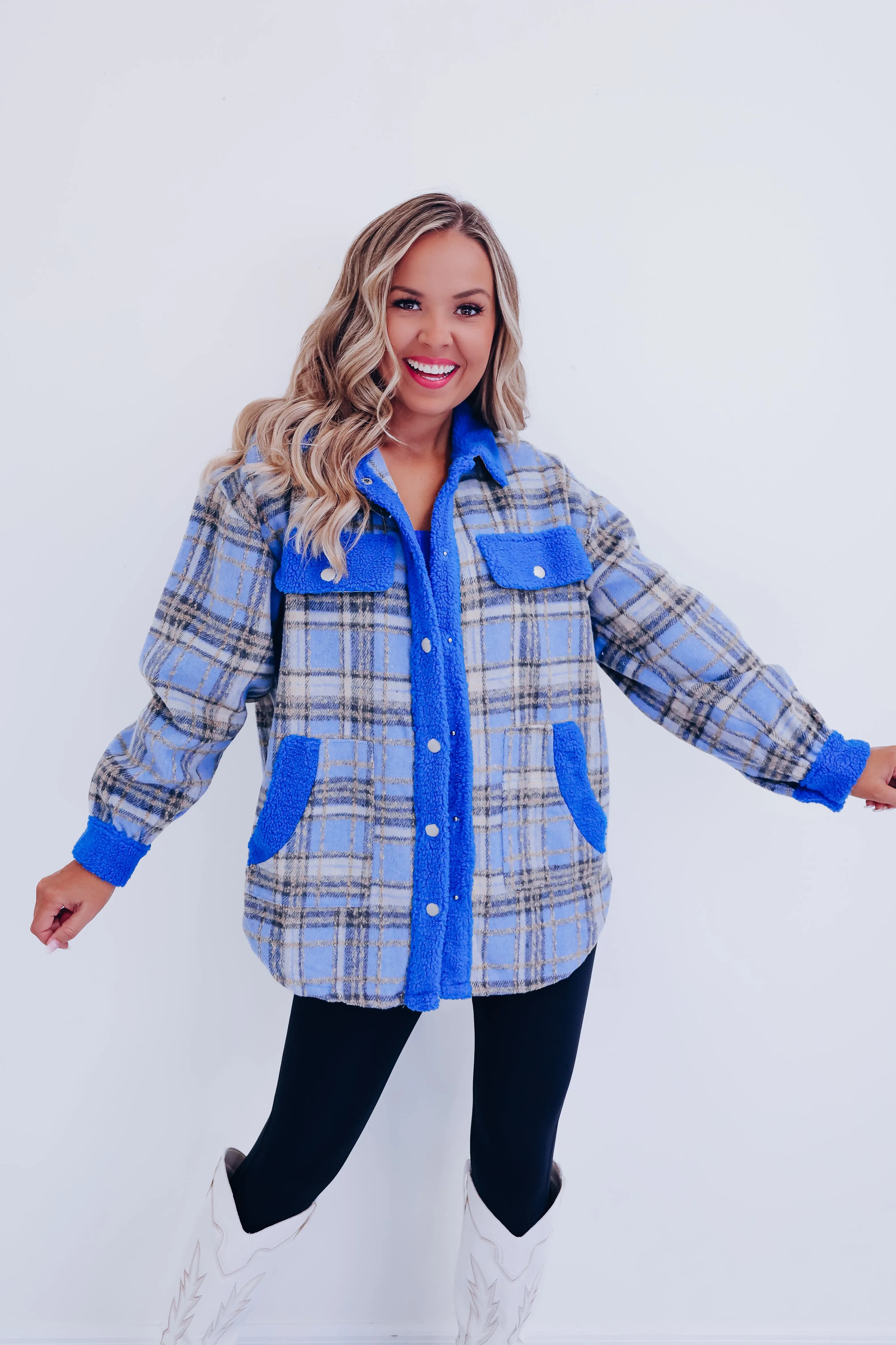 Fargo Contrasting Flannel Shacket - Blue