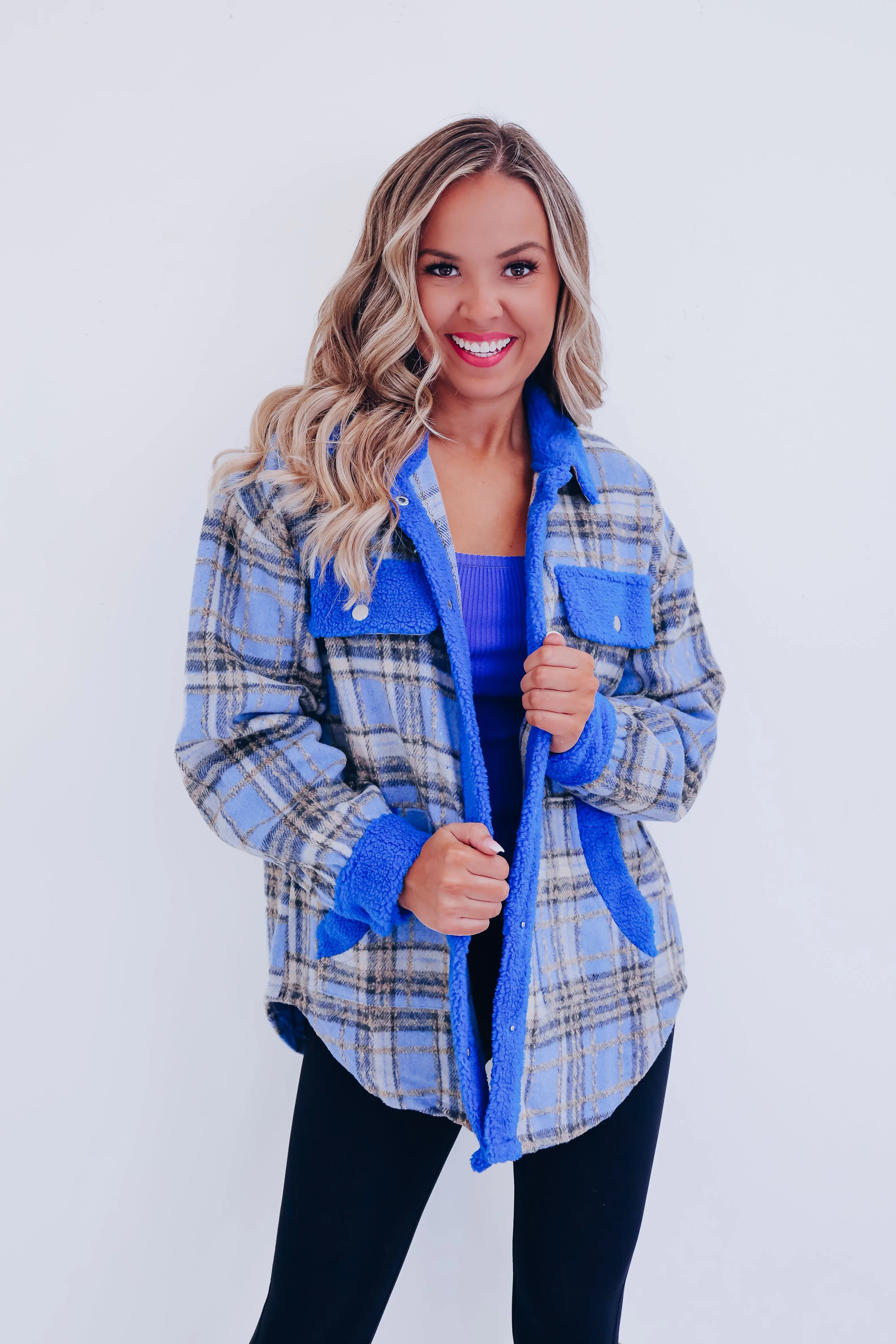 Fargo Contrasting Flannel Shacket - Blue