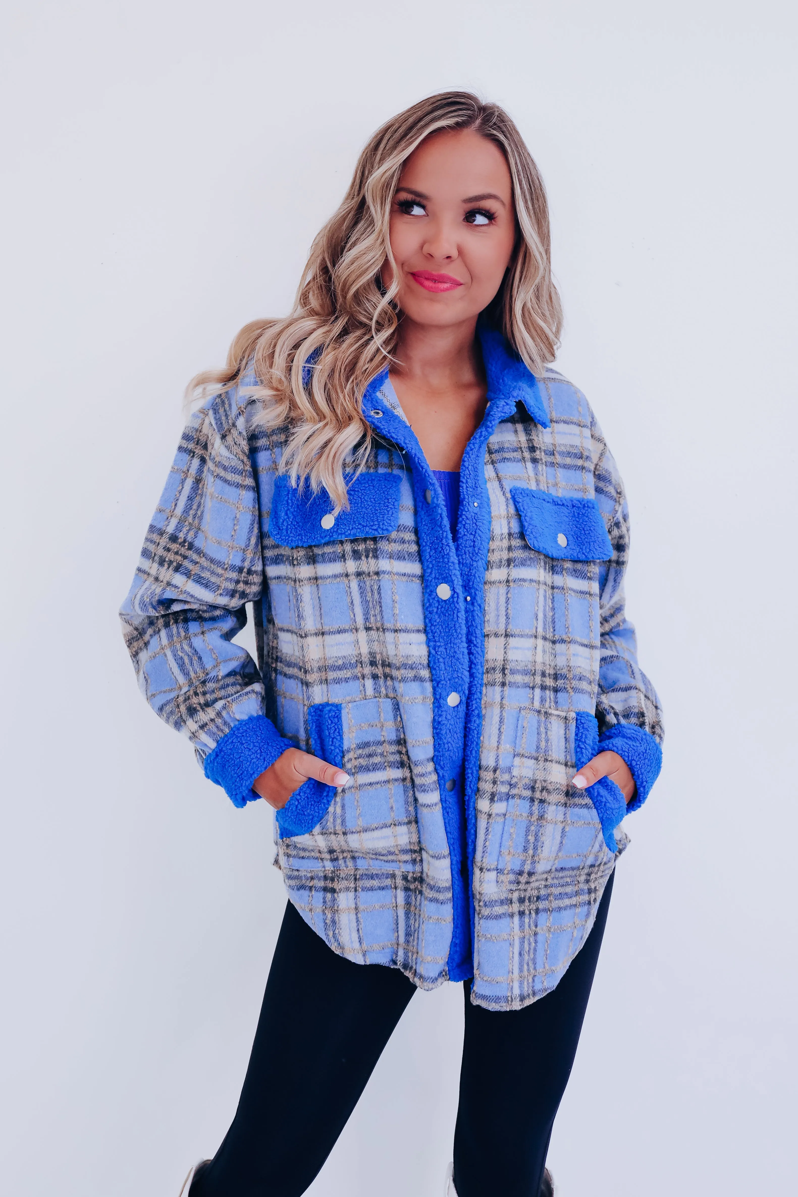 Fargo Contrasting Flannel Shacket - Blue