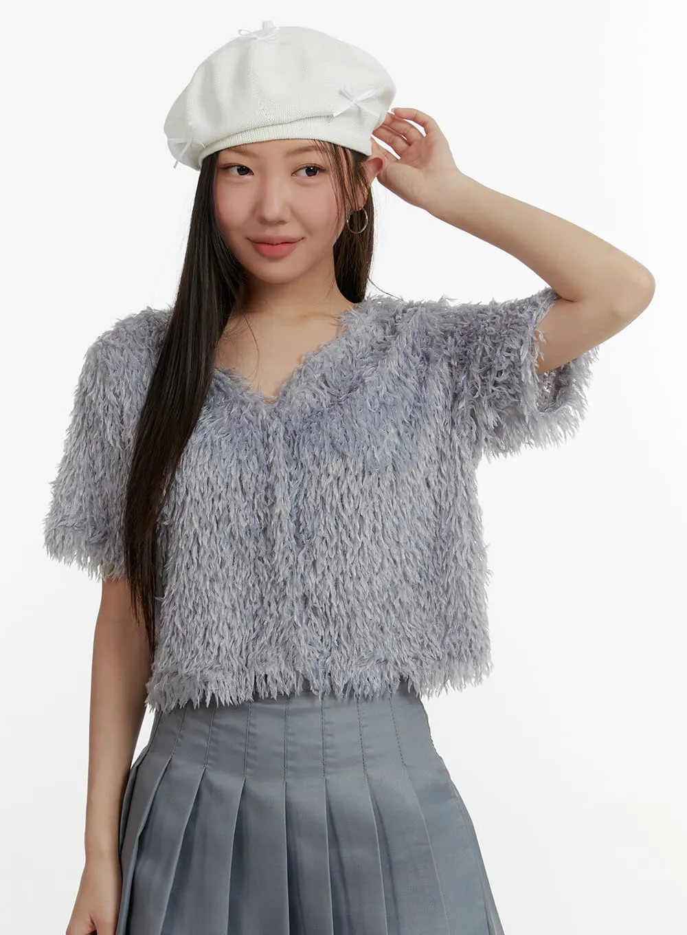 Faux Fur V-Neck Cardigan OY413