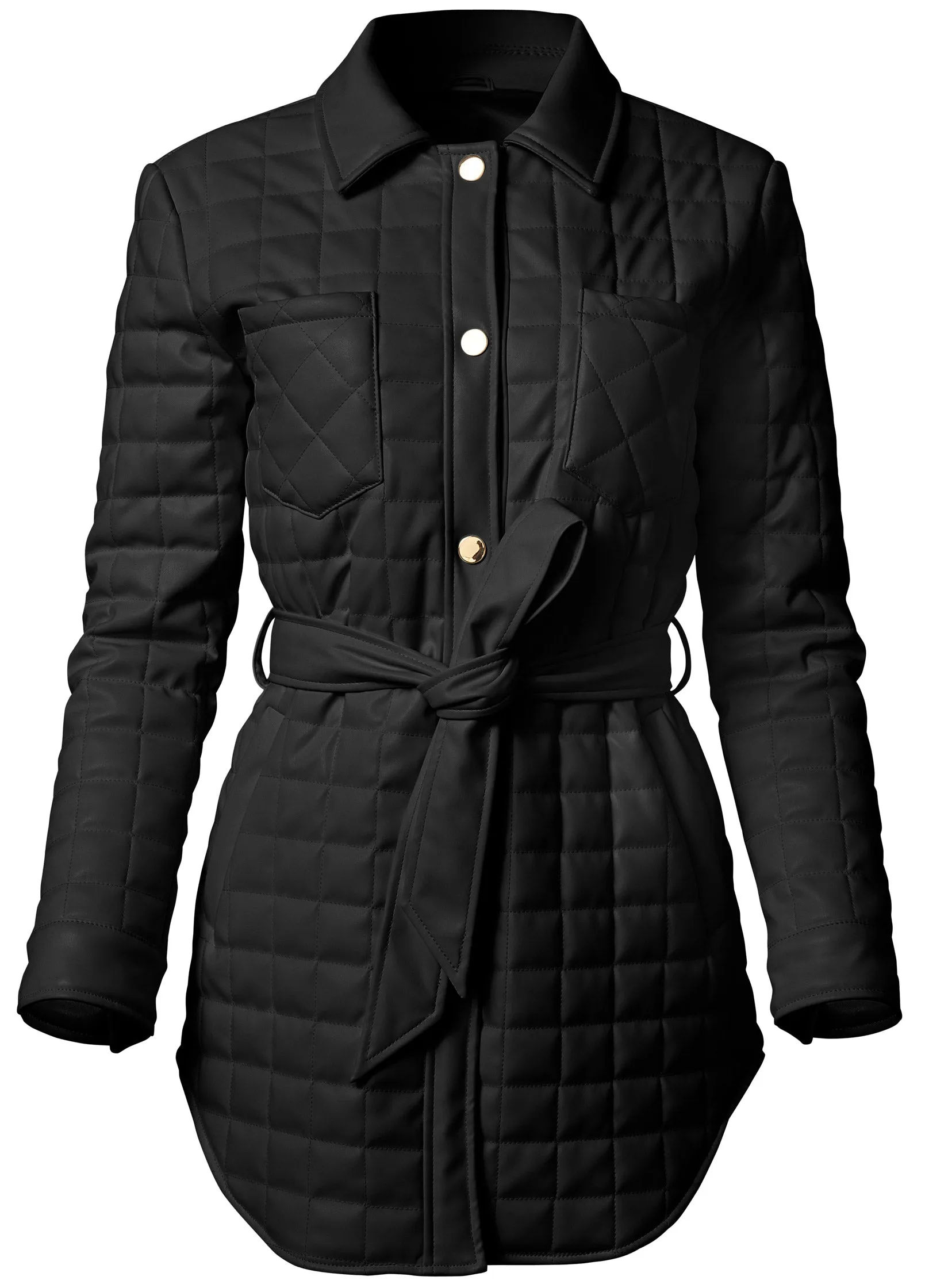 Faux-Leather Shacket  - Black