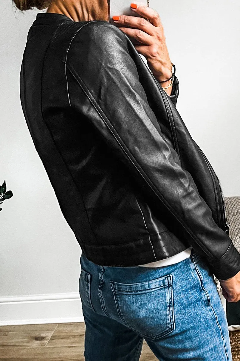 Faux Leather Zipped Bomber Jacket