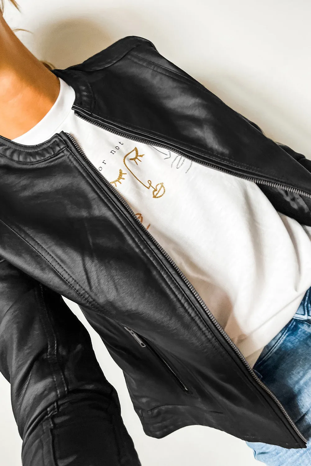 Faux Leather Zipped Bomber Jacket