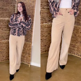 Favorable Day Wide Leg Corduroy Pants in Beige