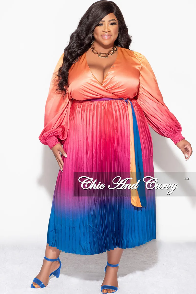 Final Sale Plus Faux Wrap Pleated Dress in Rainbow Print