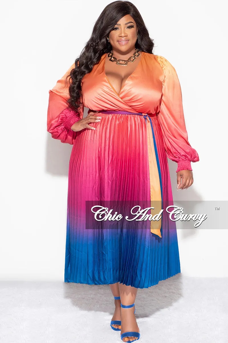 Final Sale Plus Faux Wrap Pleated Dress in Rainbow Print