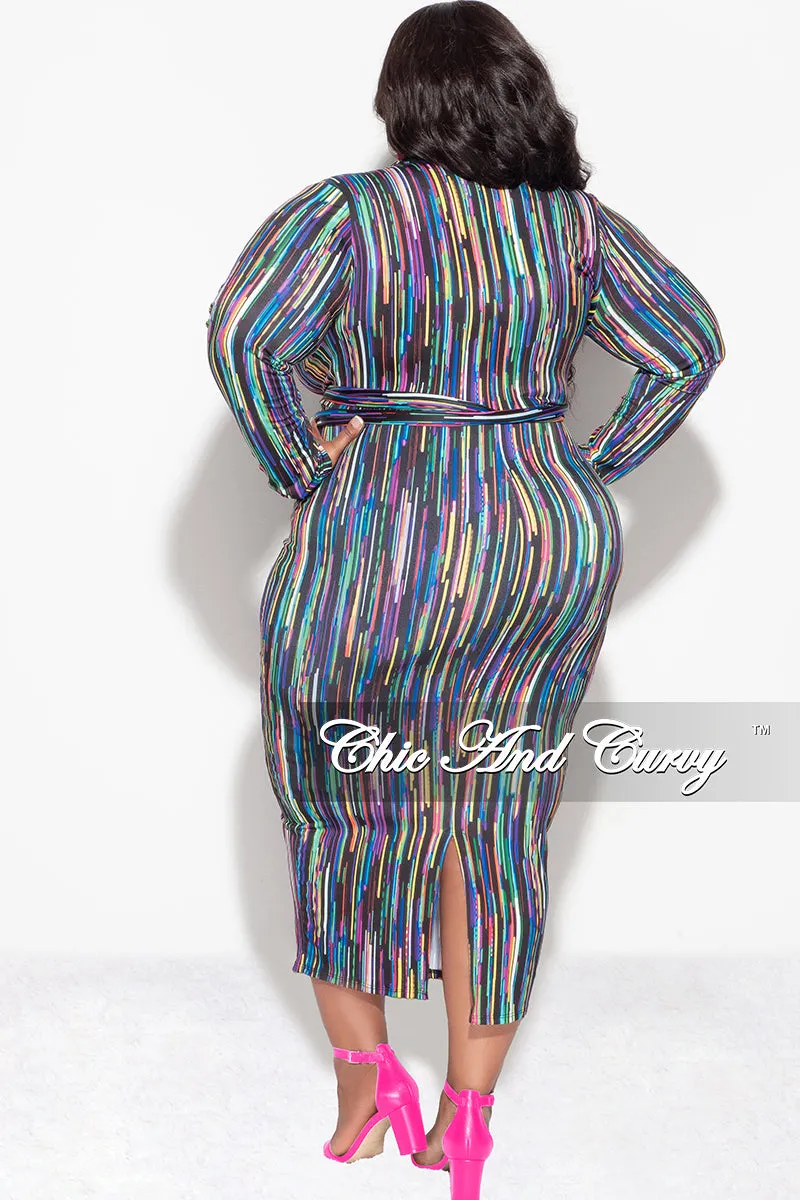 Final Sale Plus Size Bodycon Faux Wrap Dress in Multi-Color Print