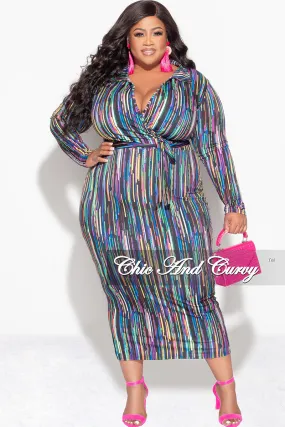 Final Sale Plus Size Bodycon Faux Wrap Dress in Multi-Color Print