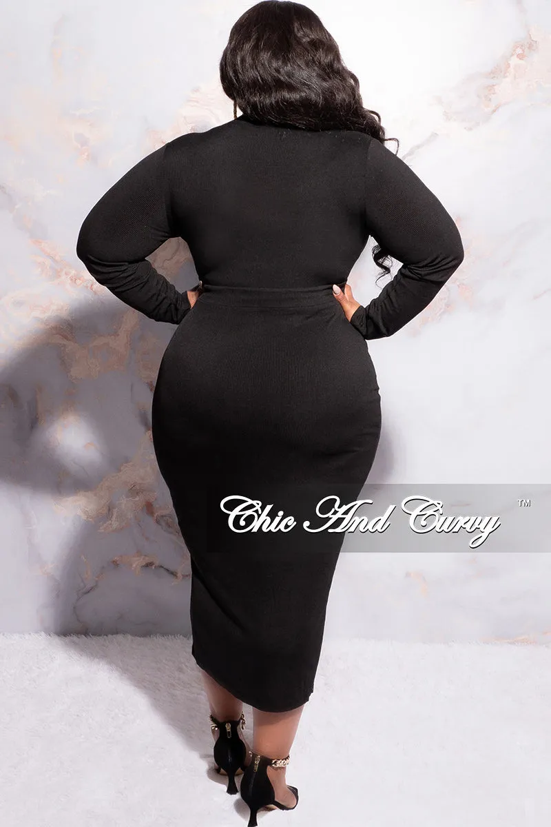 Final Sale Plus Size Collar Faux Wrap BodyCon Dress with Side Buttons in Black