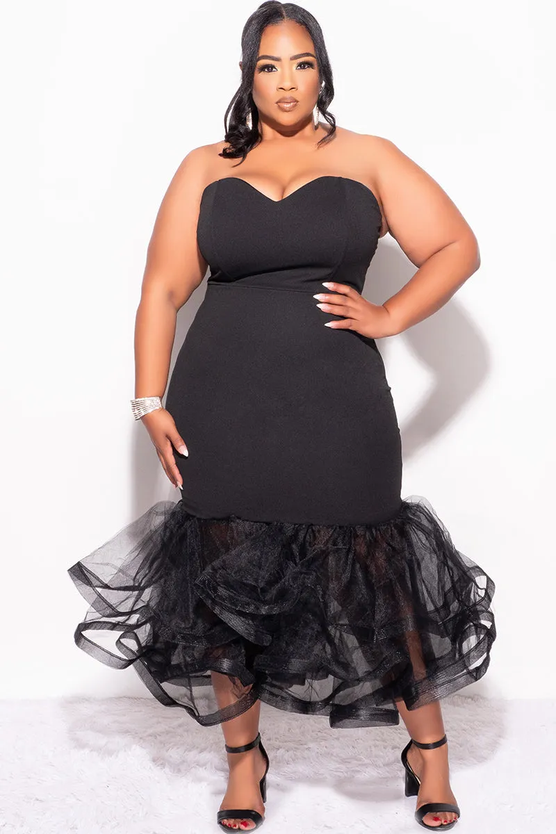 Final Sale Plus Sweetheart BodyCon Dress with Tulle Bottom in Black