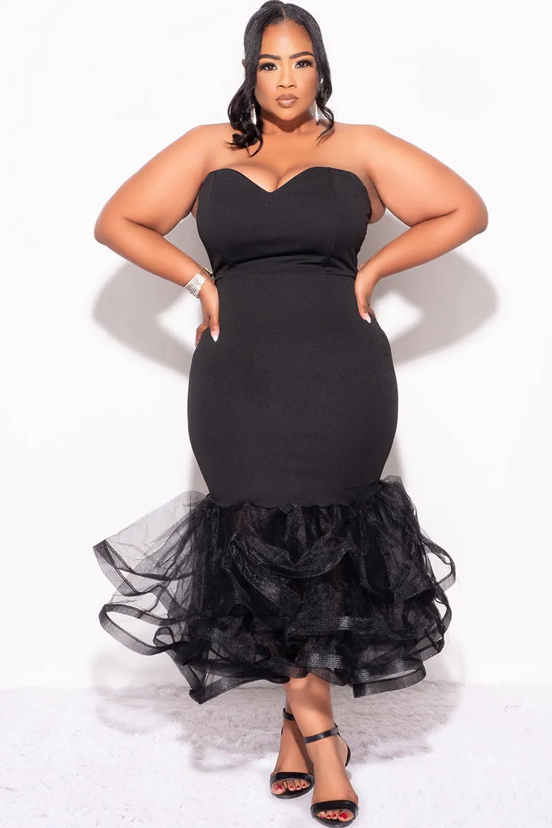 Final Sale Plus Sweetheart BodyCon Dress with Tulle Bottom in Black