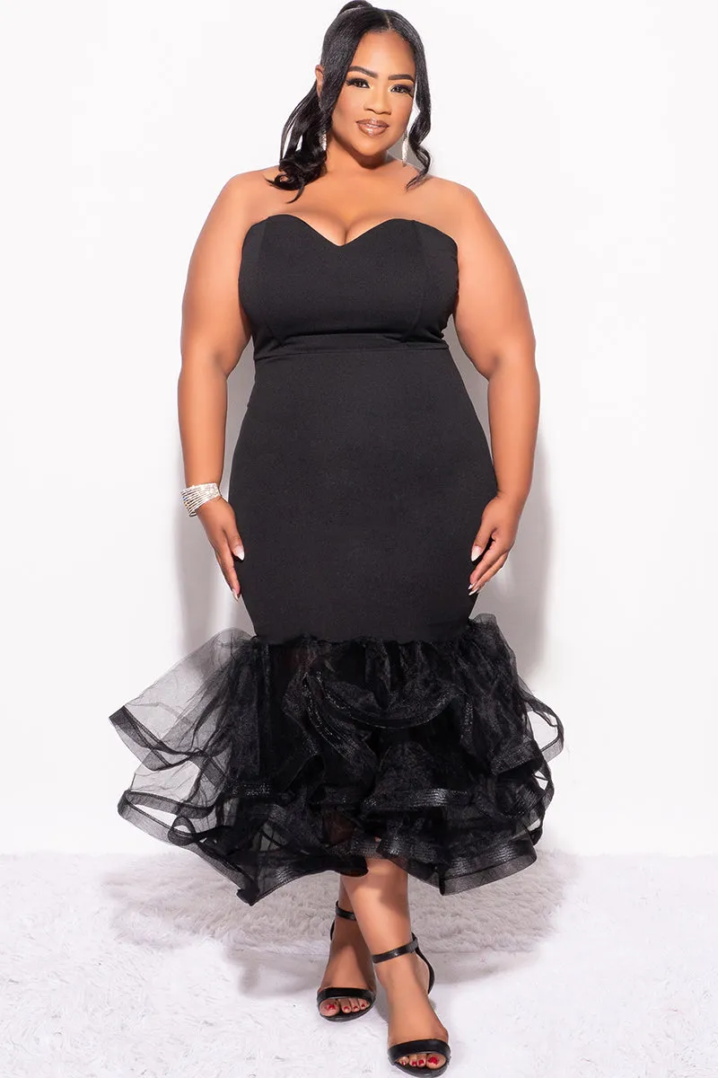 Final Sale Plus Sweetheart BodyCon Dress with Tulle Bottom in Black