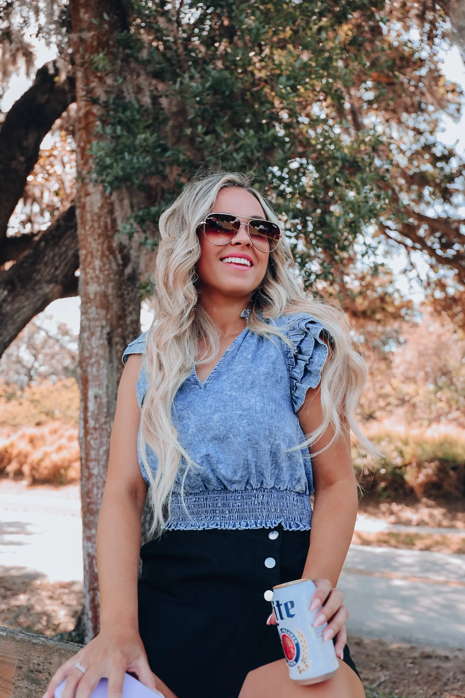 Flounce Sleeve Denim Crop Top