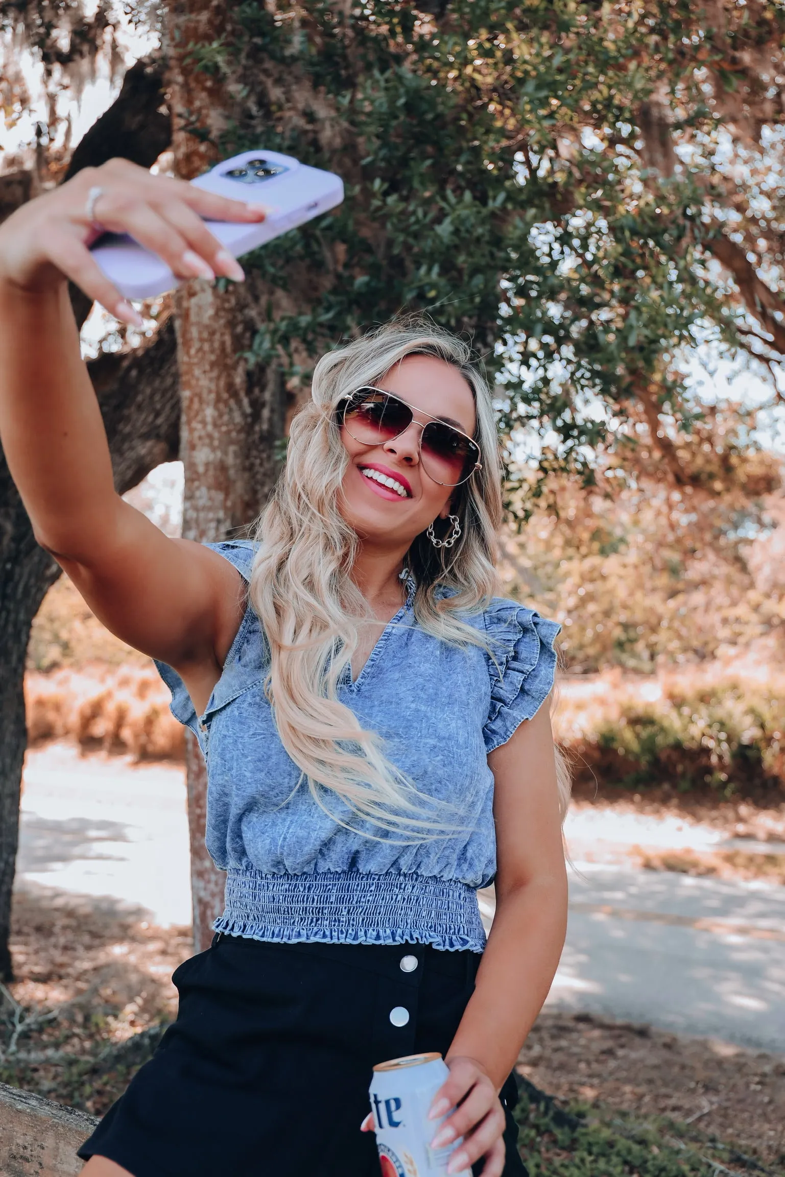 Flounce Sleeve Denim Crop Top