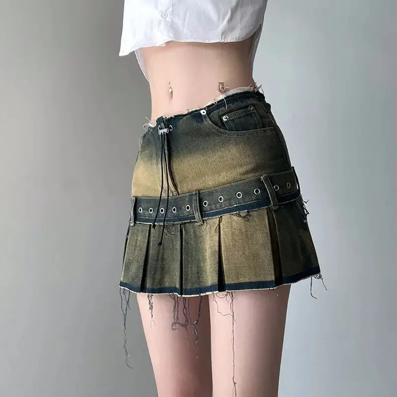 Girlary Punk Low Y2k Mini Pleated Skirt 2024 Autumn Hot Sexy Mini Dress Vintage Grunge 2000 Women's