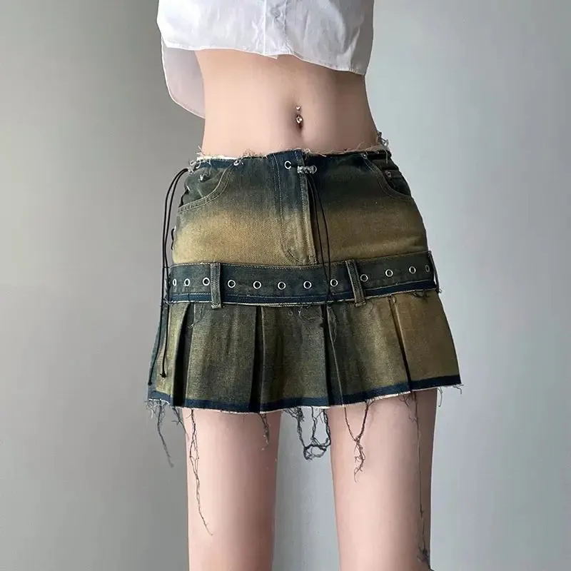 Girlary Punk Low Y2k Mini Pleated Skirt 2024 Autumn Hot Sexy Mini Dress Vintage Grunge 2000 Women's