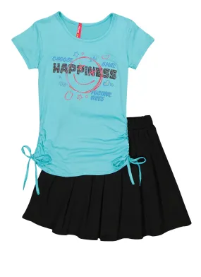 Girls Happiness Graphic Tee and Pleated Skirt