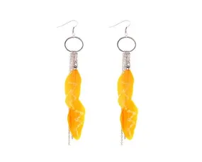 Glitter Yellow Bohemian Feather Tassel Earrings