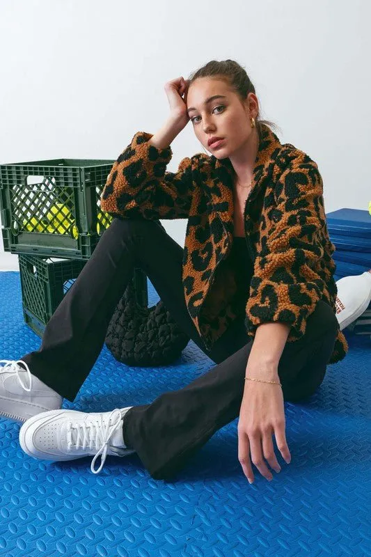 Going Wild Leopard Faux Sherpa Zip Up Jacket