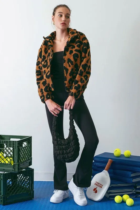 Going Wild Leopard Faux Sherpa Zip Up Jacket