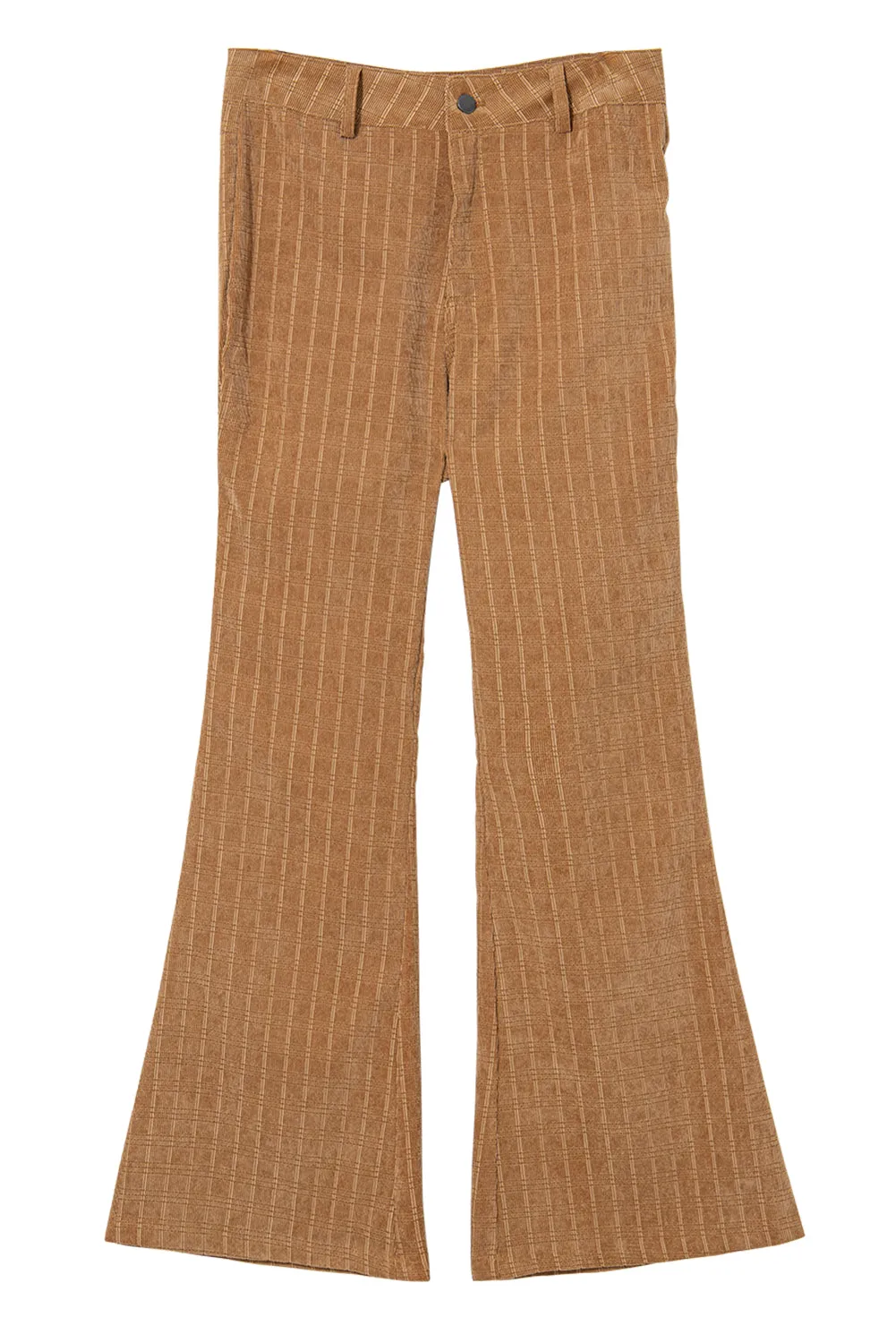 Grapefruit Orange Checkered Corduroy Flare High Waist Pants