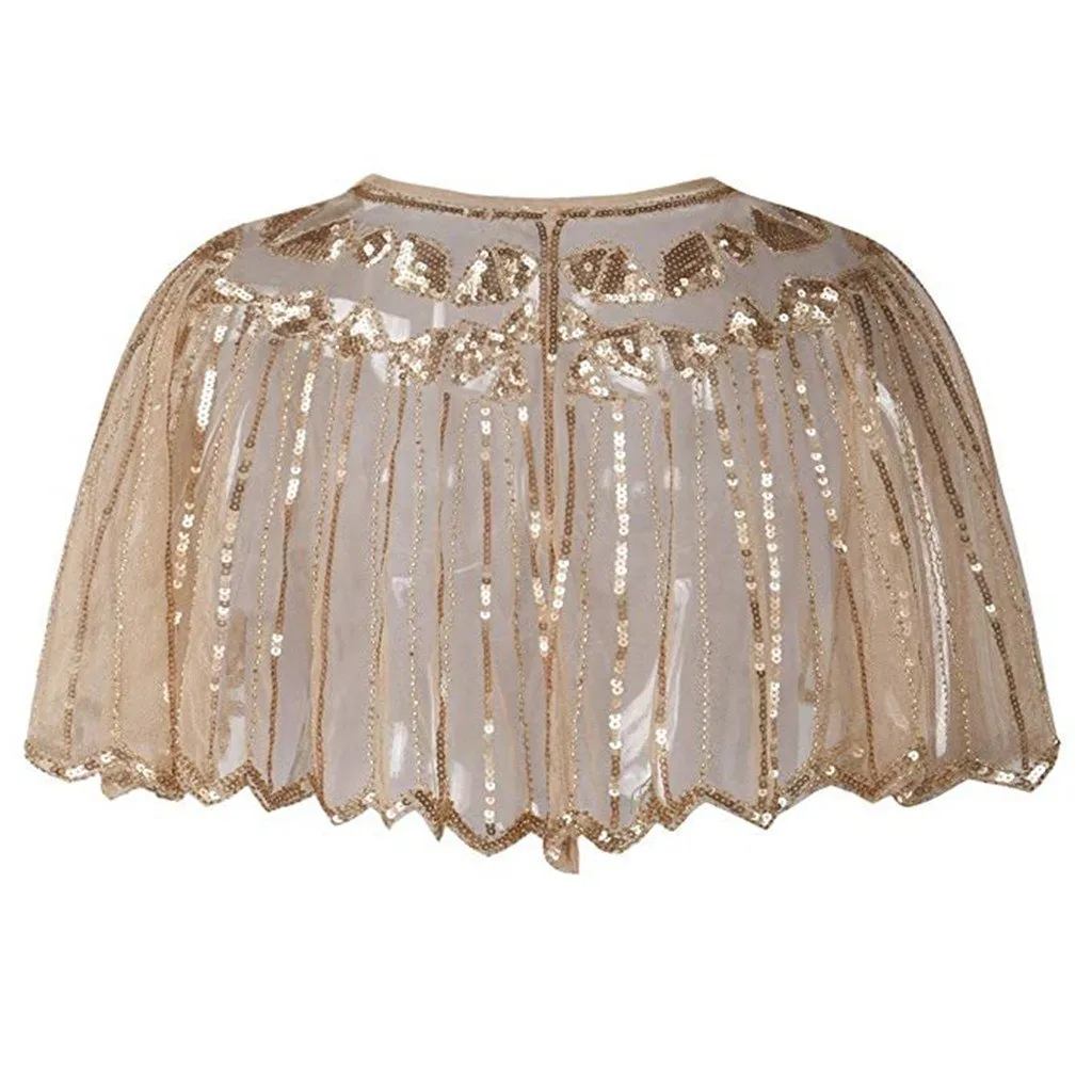 Great Gatsby 1920's Bridal Flapper Sequin Cape - Beige