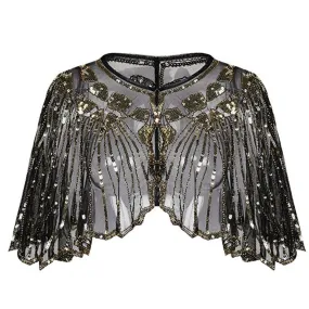 Great Gatsby 1920's Bridal Flapper Sequin Cape - Gold/Black