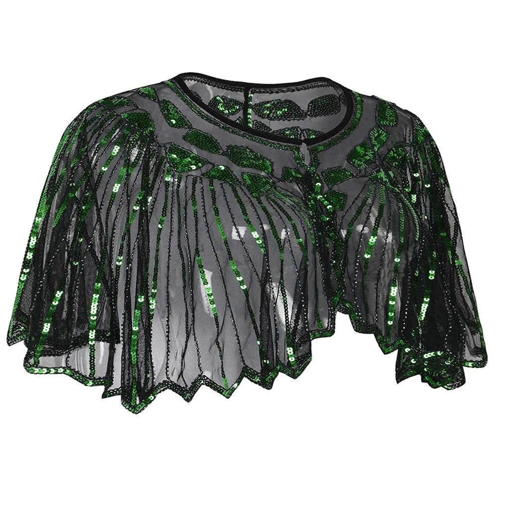 Great Gatsby 1920's Bridal Flapper Sequin Cape - Green