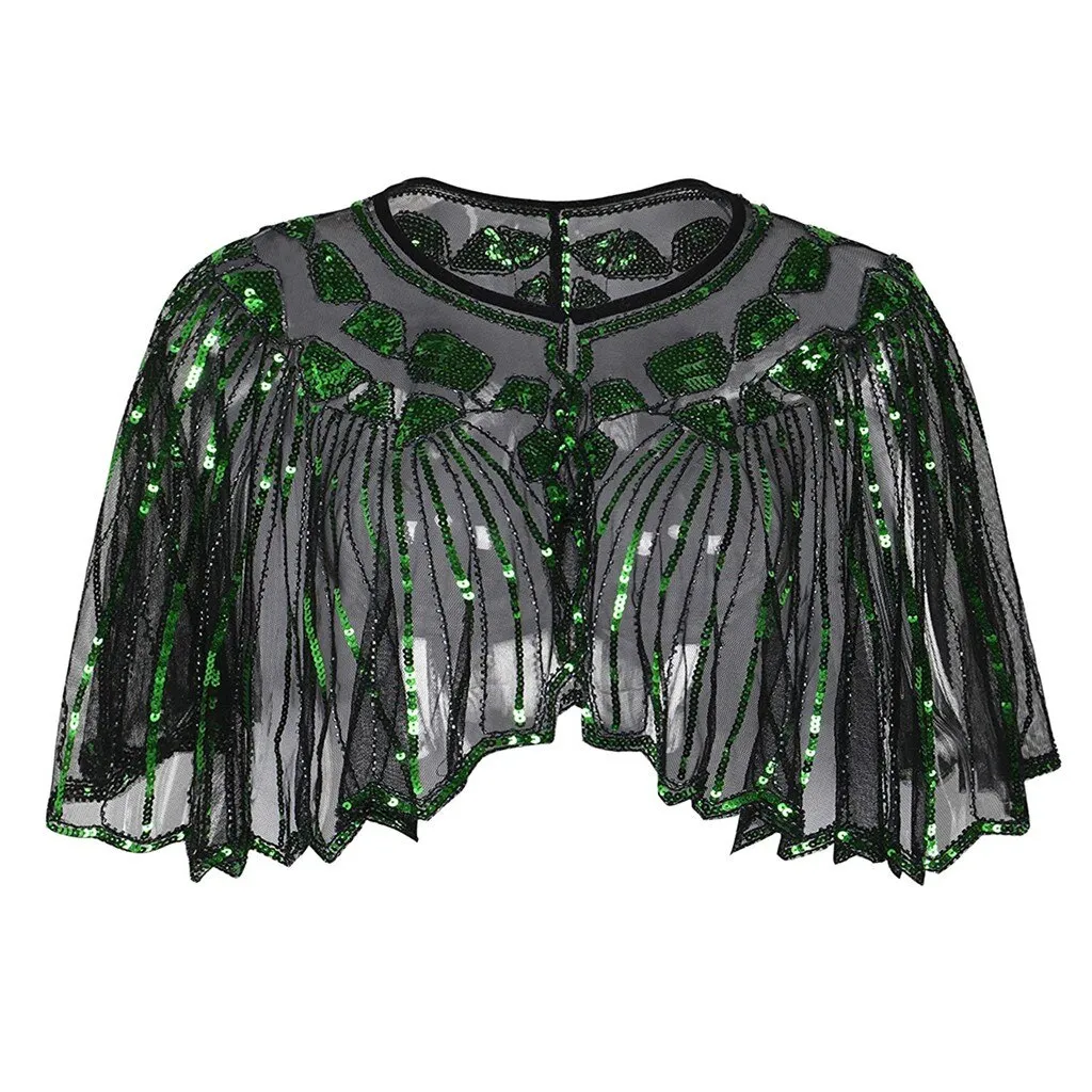 Great Gatsby 1920's Bridal Flapper Sequin Cape - Green