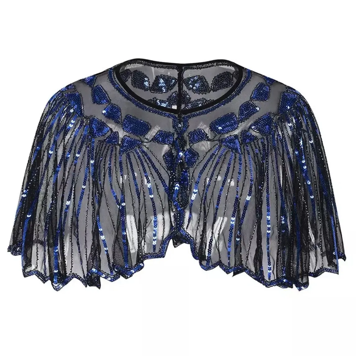 Great Gatsby 1920's Bridal Flapper Sequin Cape - Royal Blue