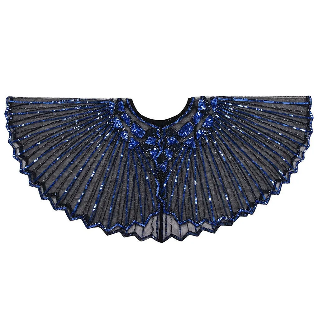 Great Gatsby 1920's Bridal Flapper Sequin Cape - Royal Blue