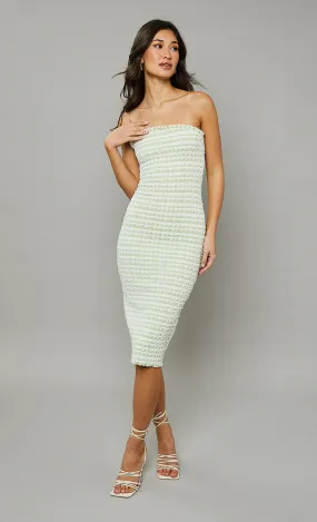 Green Checker Textured Bandeau Midi Dress