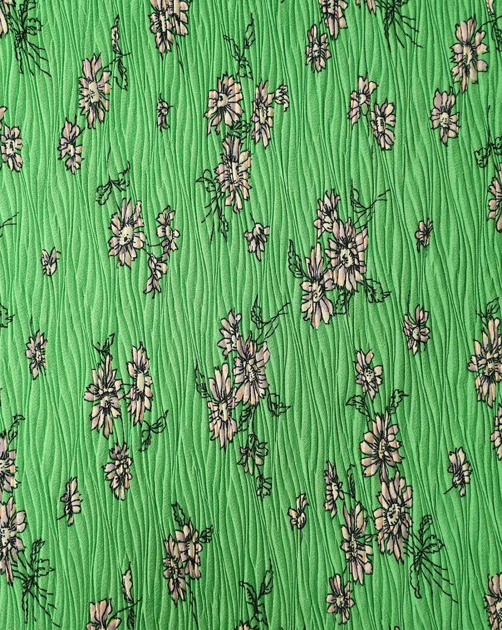 GREEN FLORAL DESIGN POLYESTER PLEATED FABRIC