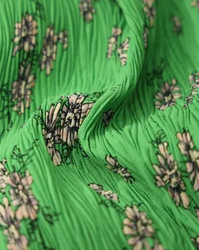 GREEN FLORAL DESIGN POLYESTER PLEATED FABRIC