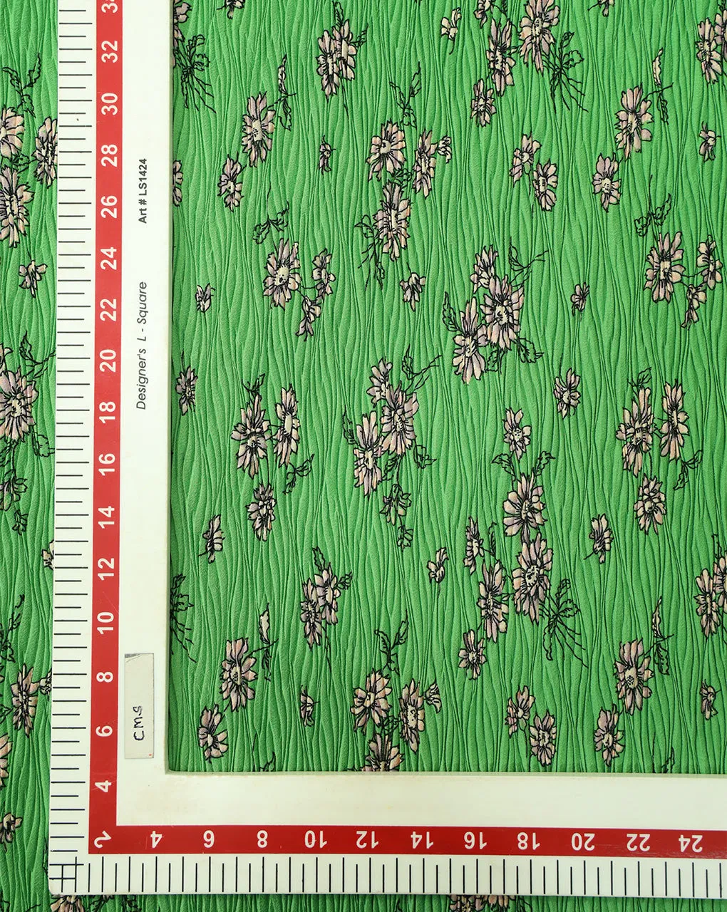 GREEN FLORAL DESIGN POLYESTER PLEATED FABRIC