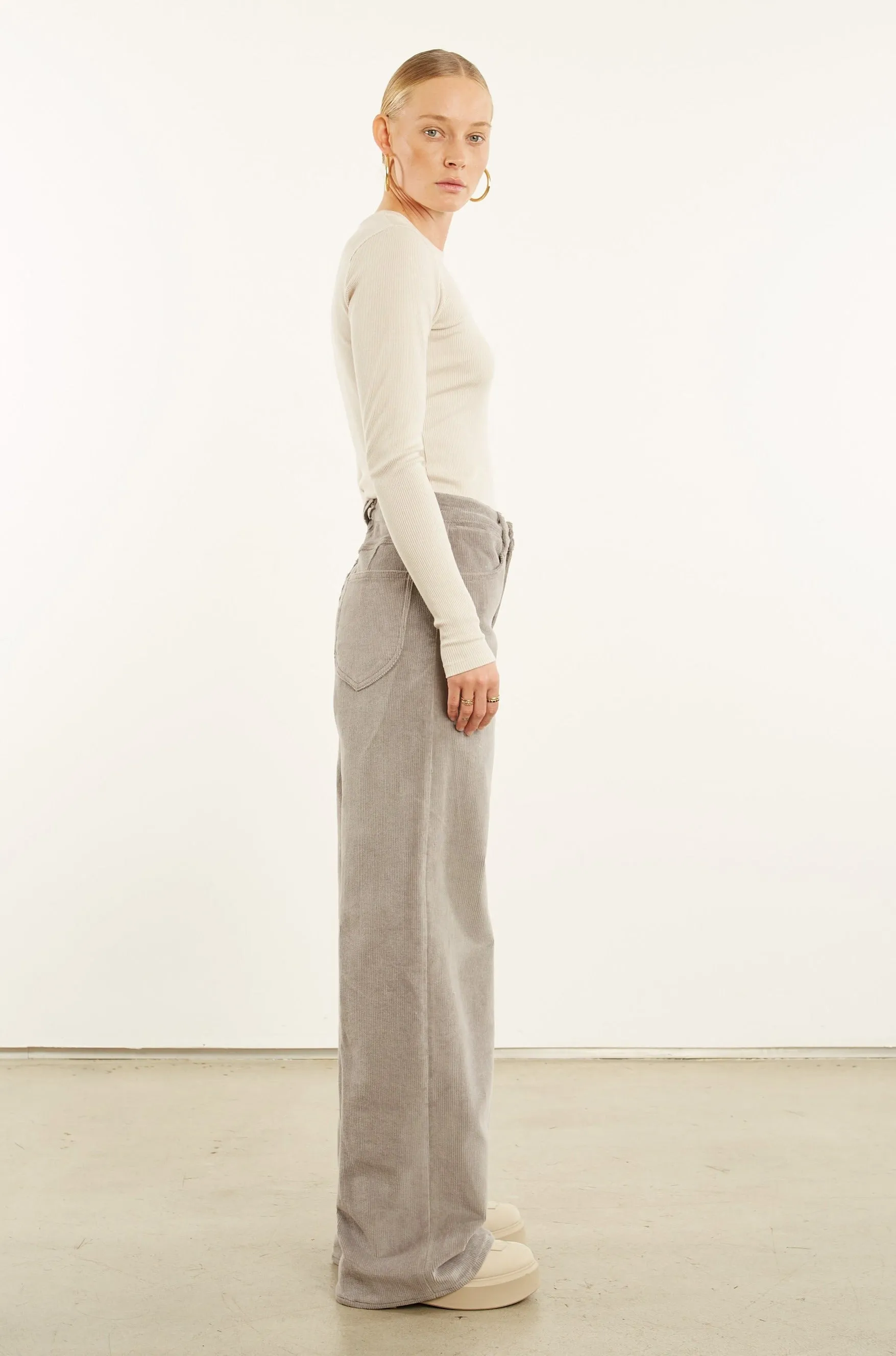 Grey Corduroy Wide Leg Trousers