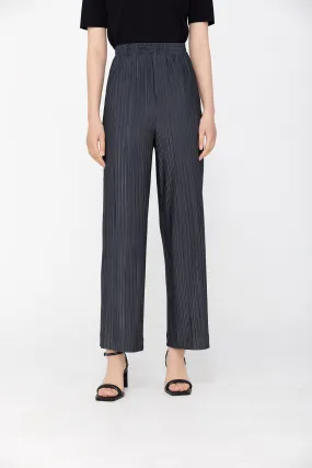 Grey Striped Folds Straight Leg Pants