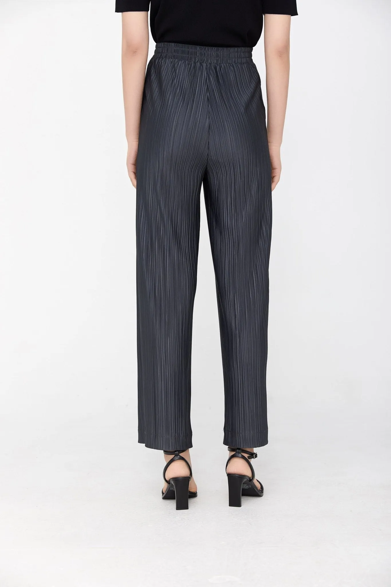 Grey Striped Folds Straight Leg Pants