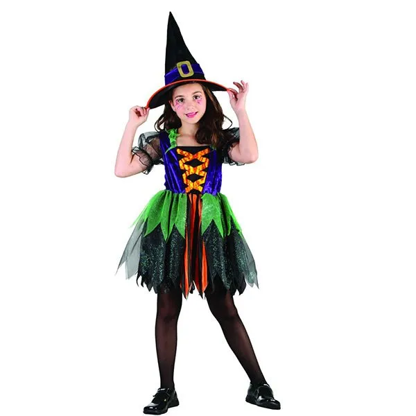 Halloween Girl's Deluxe Colourful Witch Costume