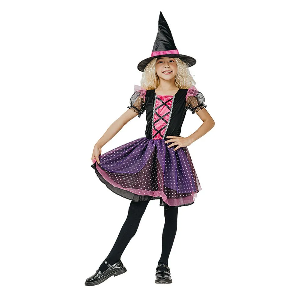 Halloween Girls Pretty Pink Witch Costume