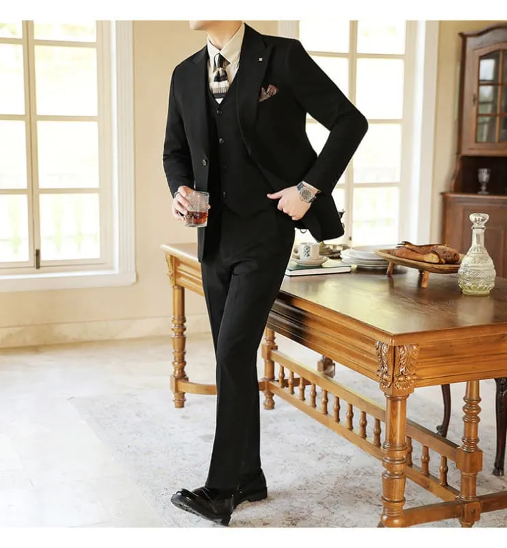 High-end Wedding Bridegroom Linen Suit Three-piece for Men