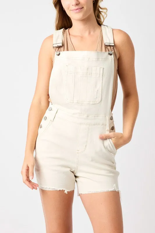 High Waist Garment Dyed Destroy Overall Shorts