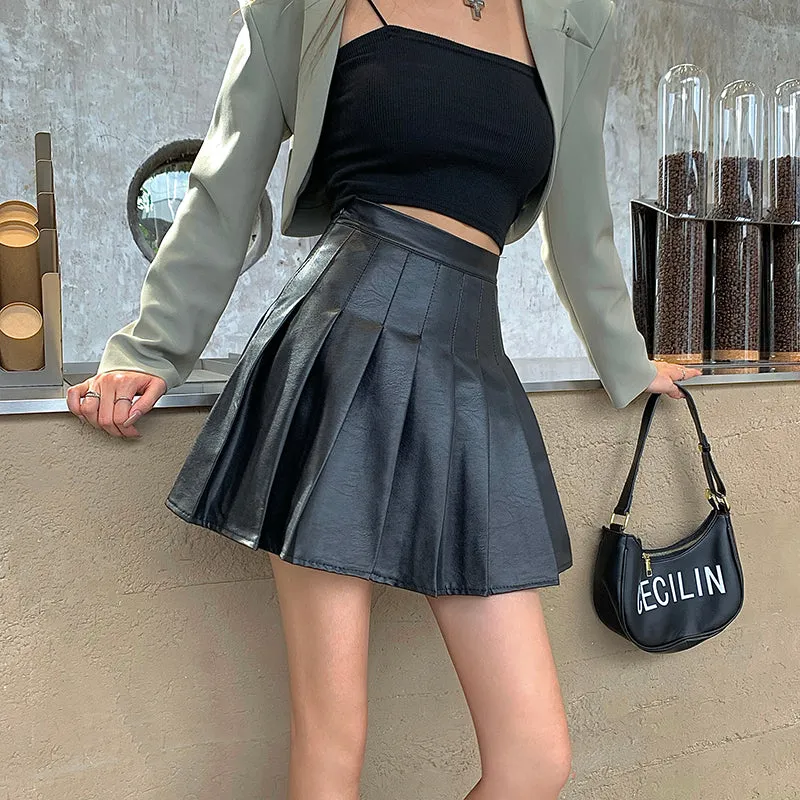 High-Waisted Leather Skirt With Pleats