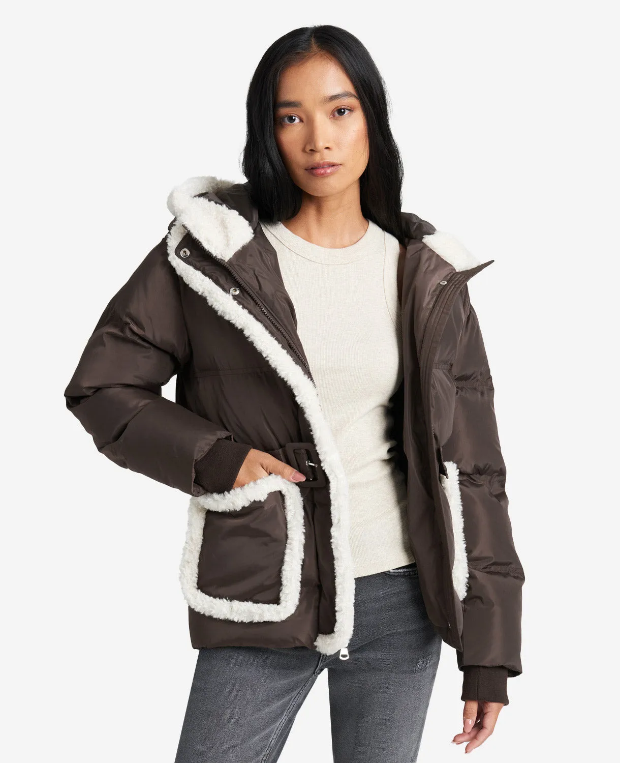 Hooded Puffer Jacket with Sherpa-Trim