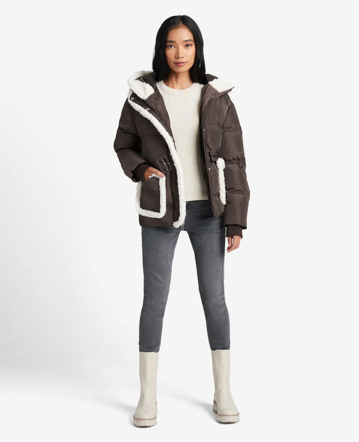 Hooded Puffer Jacket with Sherpa-Trim