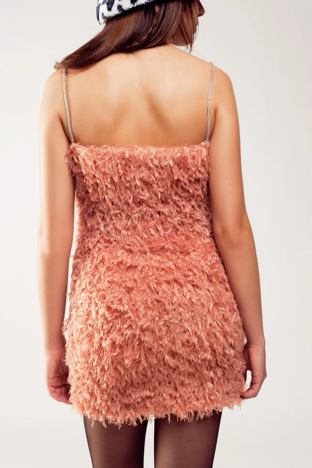 Hot Girl All Over Faux Feather Sleeveless Mini Dress In Coral